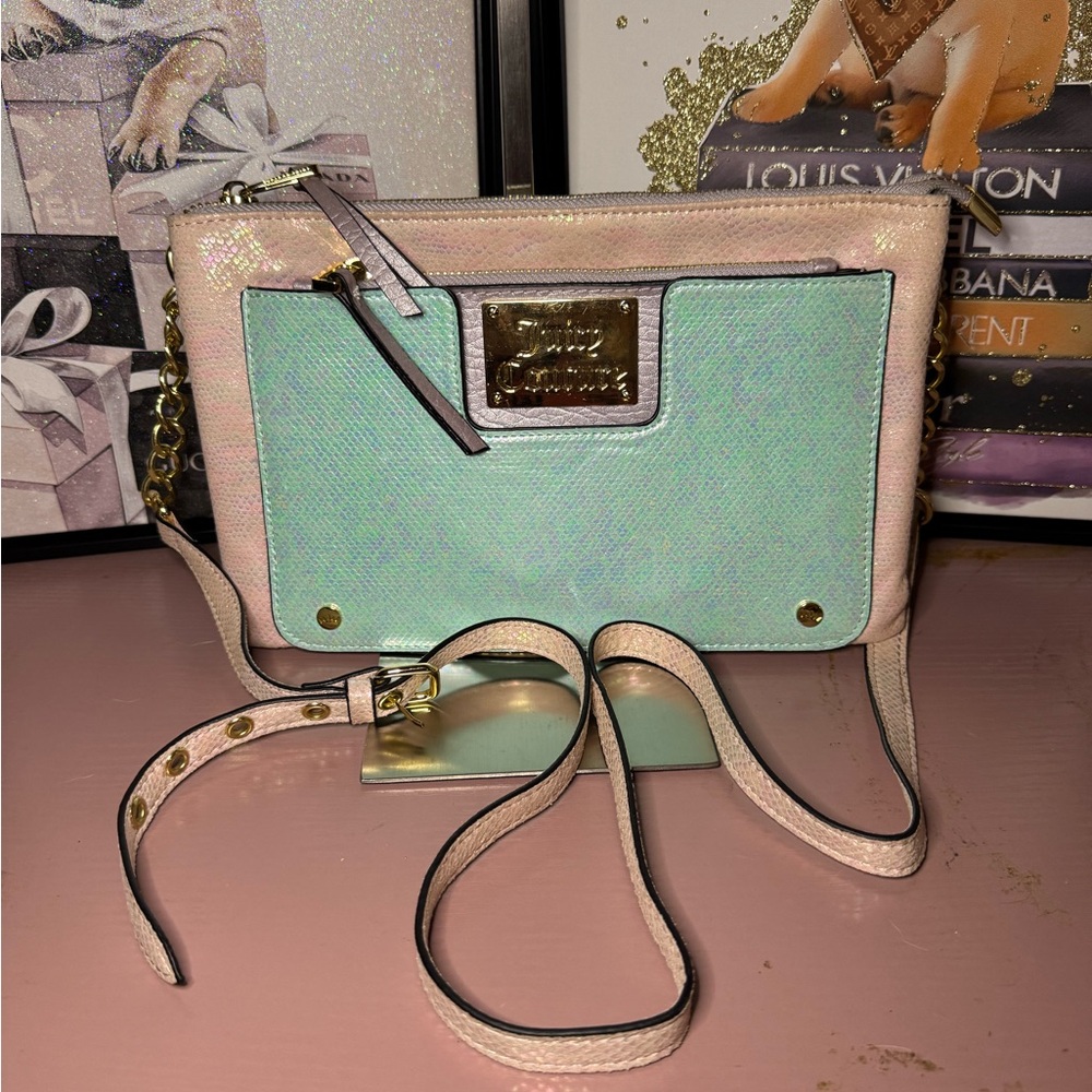 Juicy Couture Pink and Green Crossbody Bag with Structured Design